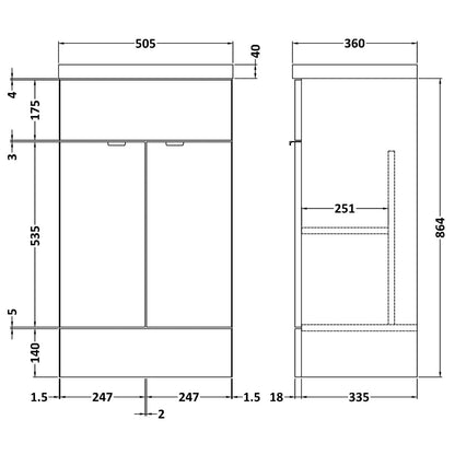 Fairford Union 500mm Full Depth Grey Woodgrain Vanity Unit