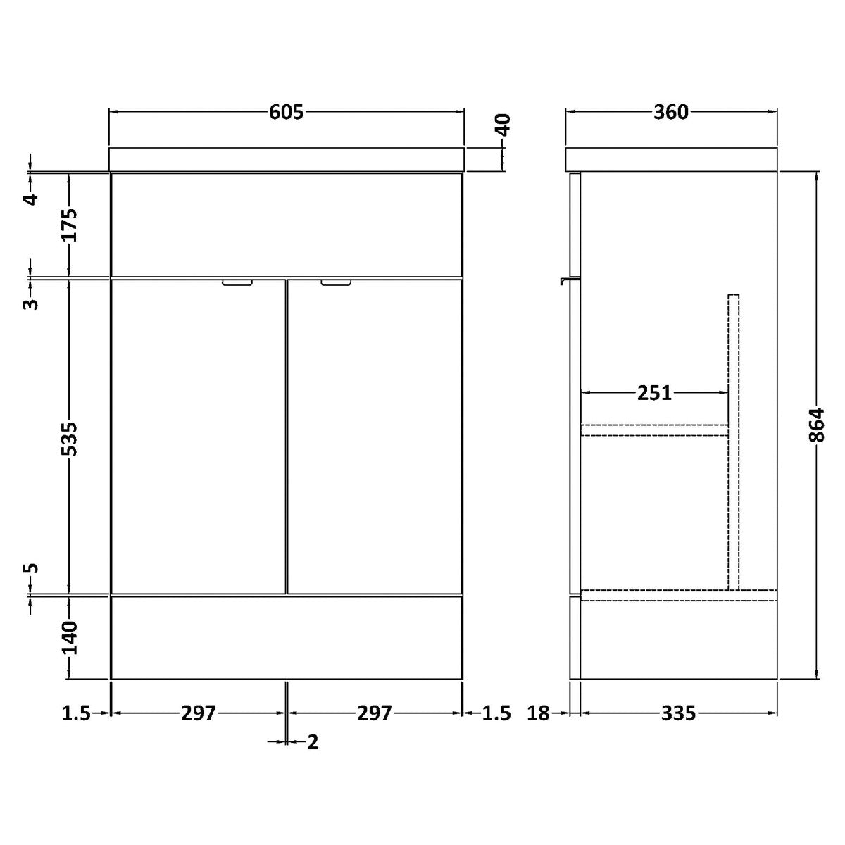 Fairford Union 600mm Full Depth Grey Woodgrain Vanity Unit