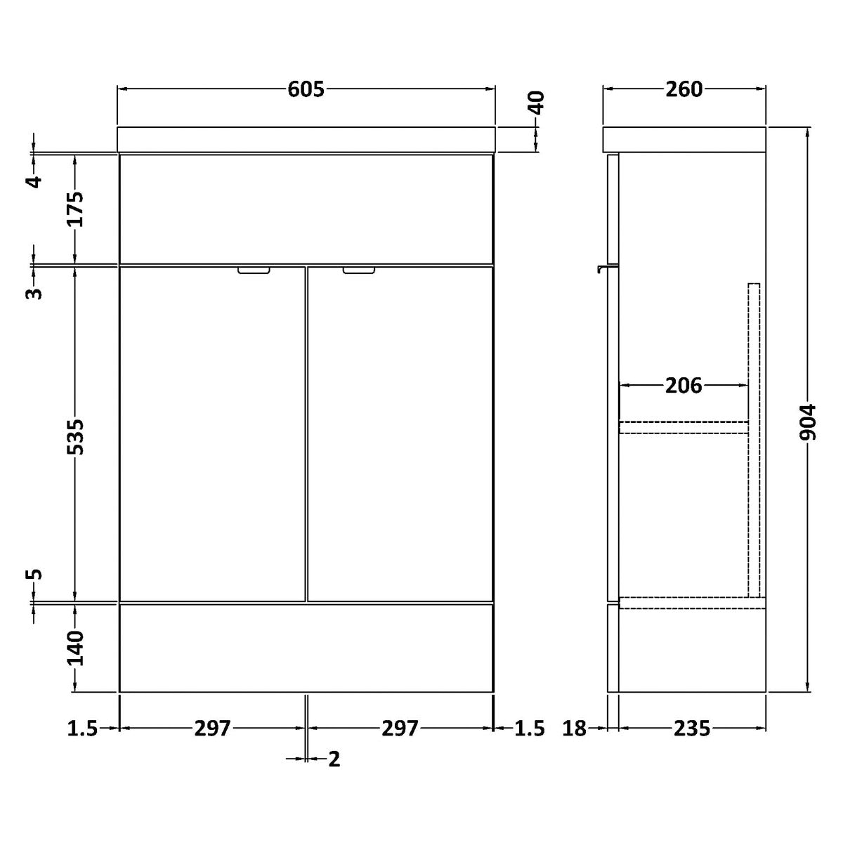 Fairford Union 600mm Slimline Grey Woodgrain Vanity Unit