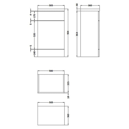 Fairford Union 500mm Full Depth Grey Woodgrain WC Unit with Top