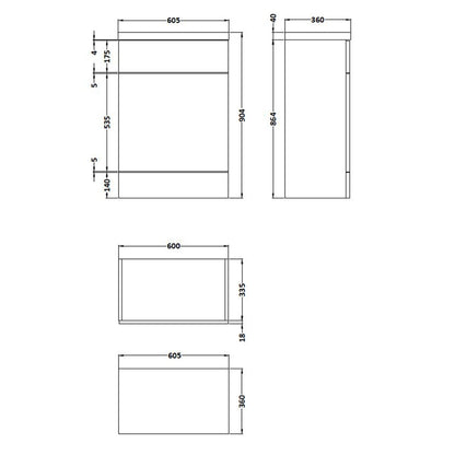 Fairford Union 600mm Full Depth Grey Woodgrain WC Unit with Top