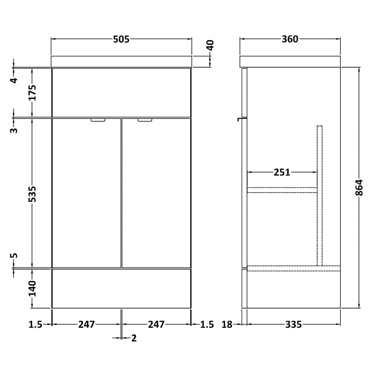 Fairford Union 500mm Full Depth Gloss Grey Vanity Unit