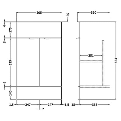 Fairford Union 500mm Full Depth Gloss Grey Vanity Unit