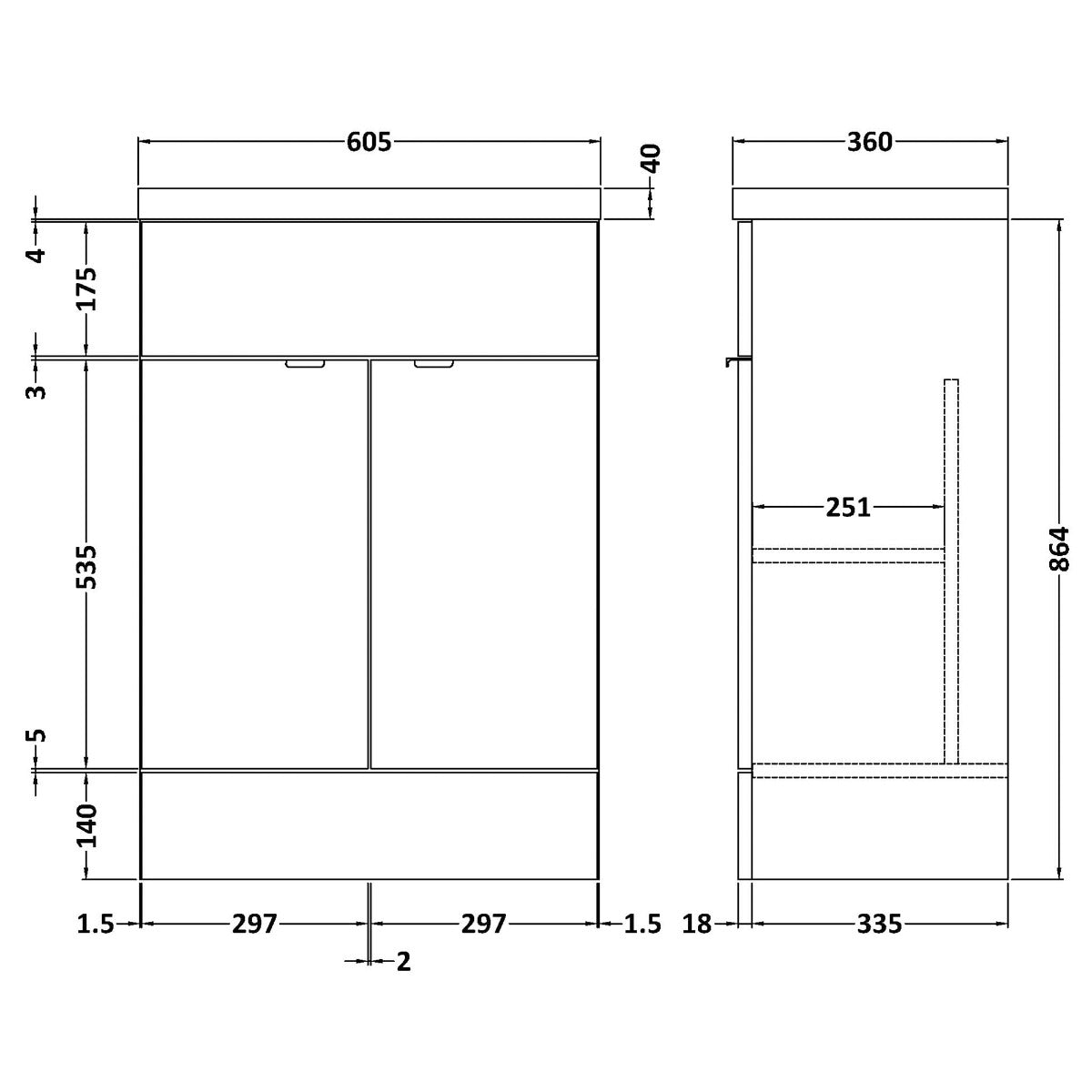 Fairford Union 600mm Full Depth Gloss Grey Vanity Unit