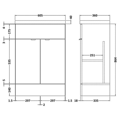 Fairford Union 600mm Full Depth Gloss Grey Vanity Unit