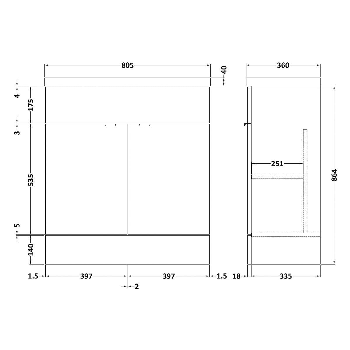 Fairford Union 800mm Full Depth Gloss Grey Vanity Unit