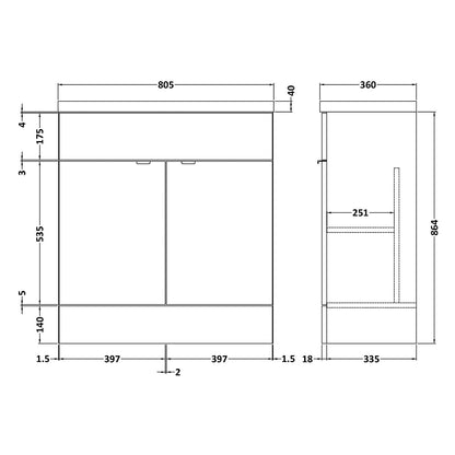 Fairford Union 800mm Full Depth Gloss Grey Vanity Unit
