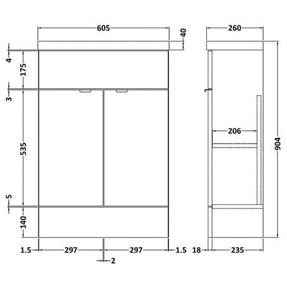 Fairford Union 600mm Slimline Gloss Grey Vanity Unit