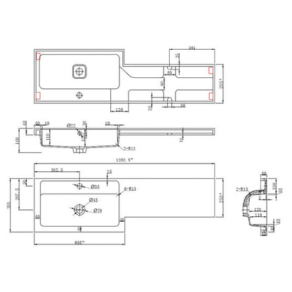 Fairford Union 1200mm LH L Shape Basin and Worktop