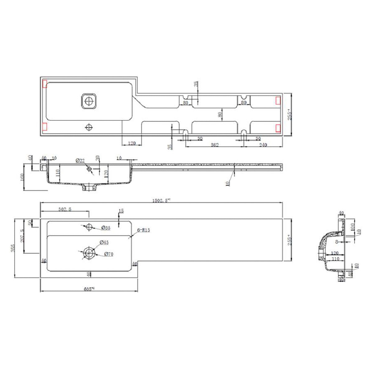 Fairford Union 1500mm LH L Shape Basin and Worktop