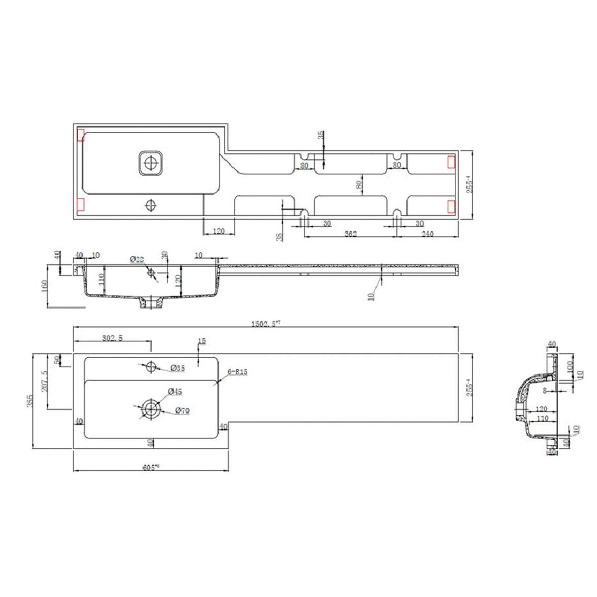 Fairford Union 1500mm RH L Shape Basin and Worktop