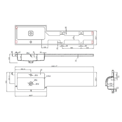 Fairford Union 1500mm RH L Shape Basin and Worktop