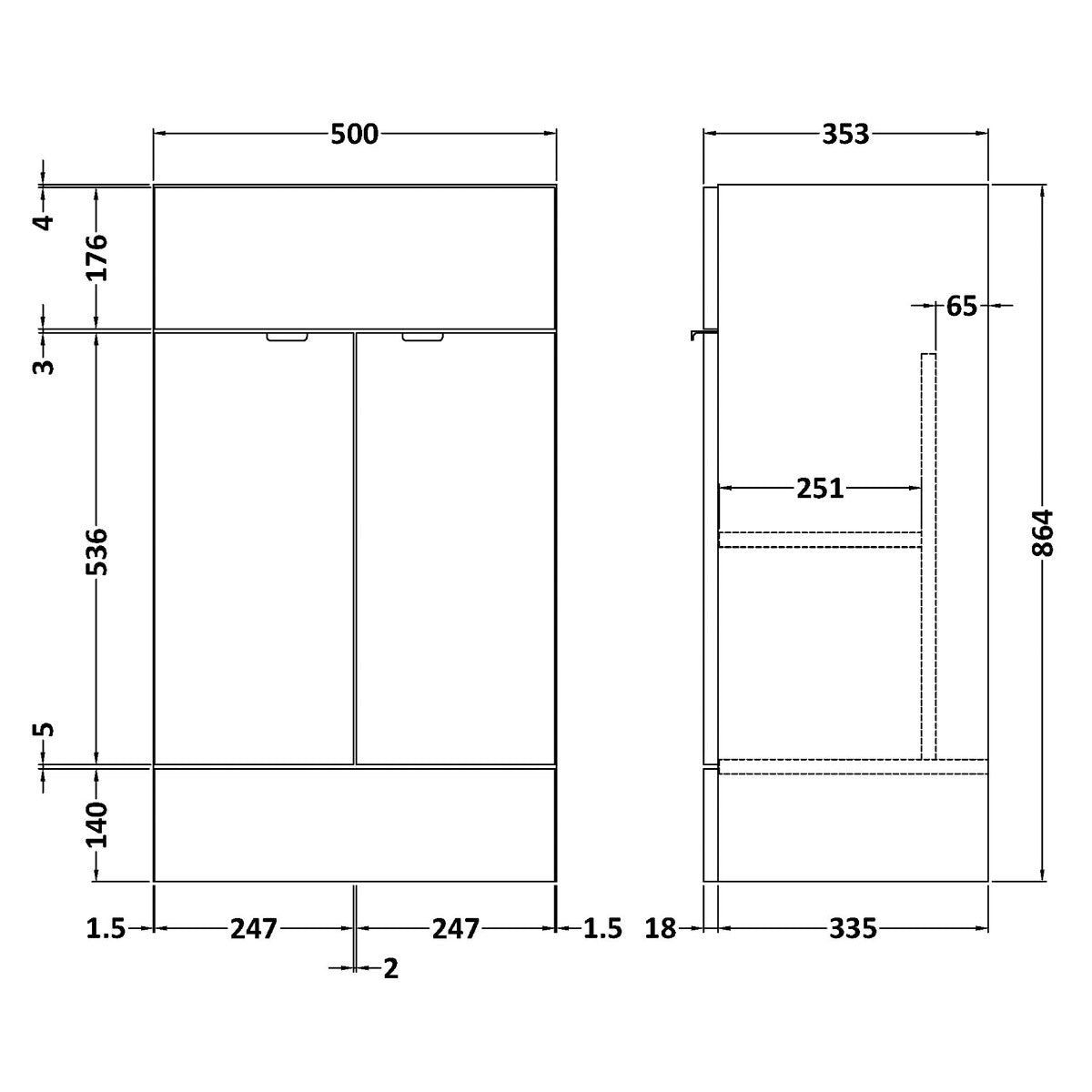 Fairford Union 500mm Full Depth Black Vanity Unit