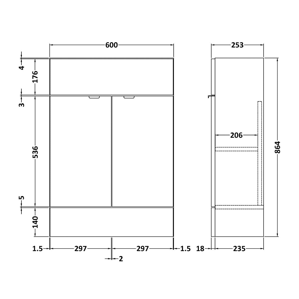 Fairford Union 600mm Slimline Black Vanity Unit