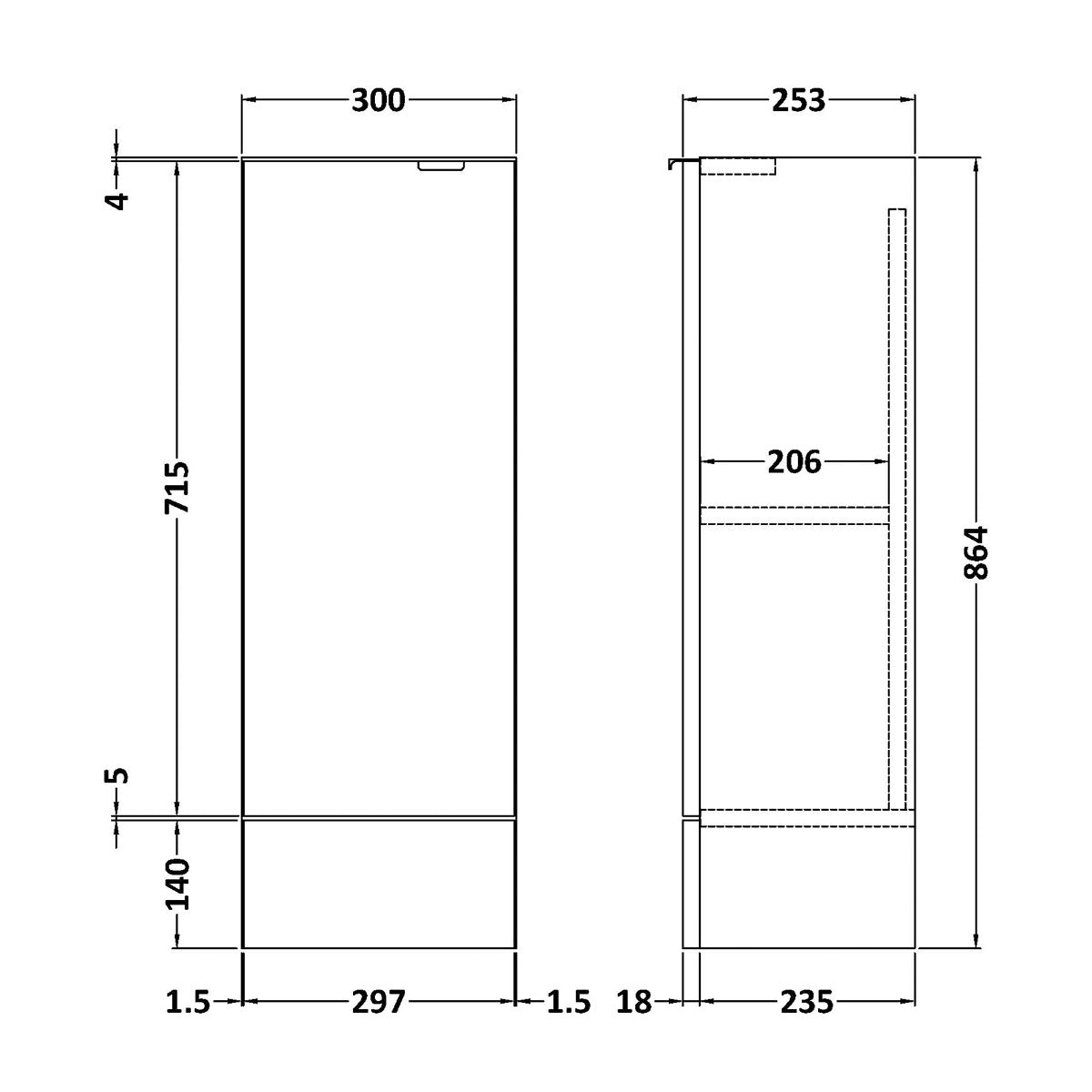 Fairford Union 300mm Slimline Grey Base Unit