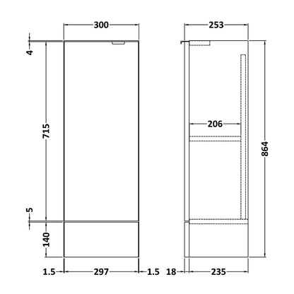 Fairford Union 300mm Slimline Black Base Unit