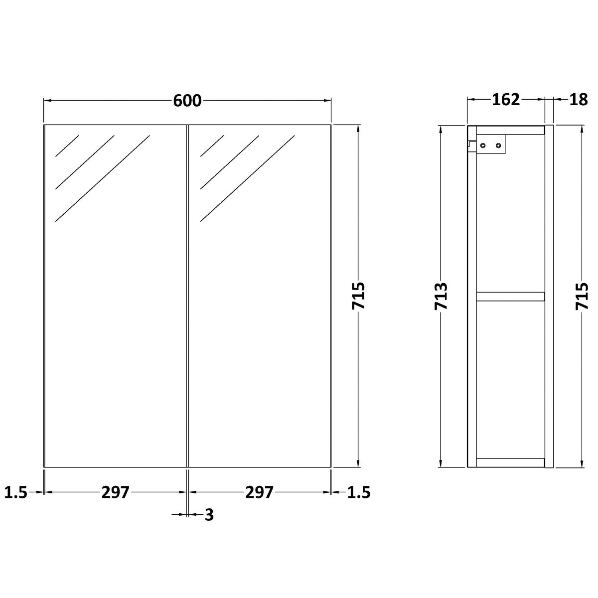 Fairford Union 600mm Slimline Black Double Door Mirror Unit