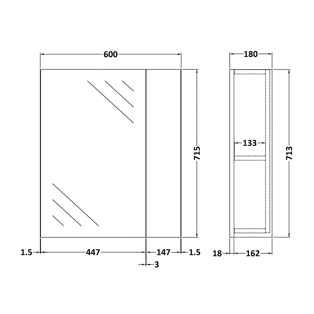 Fairford Union 600mm Slimline White Single Door Mirror Unit