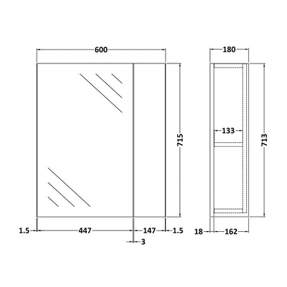 Fairford Union 600mm Slimline White Single Door Mirror Unit