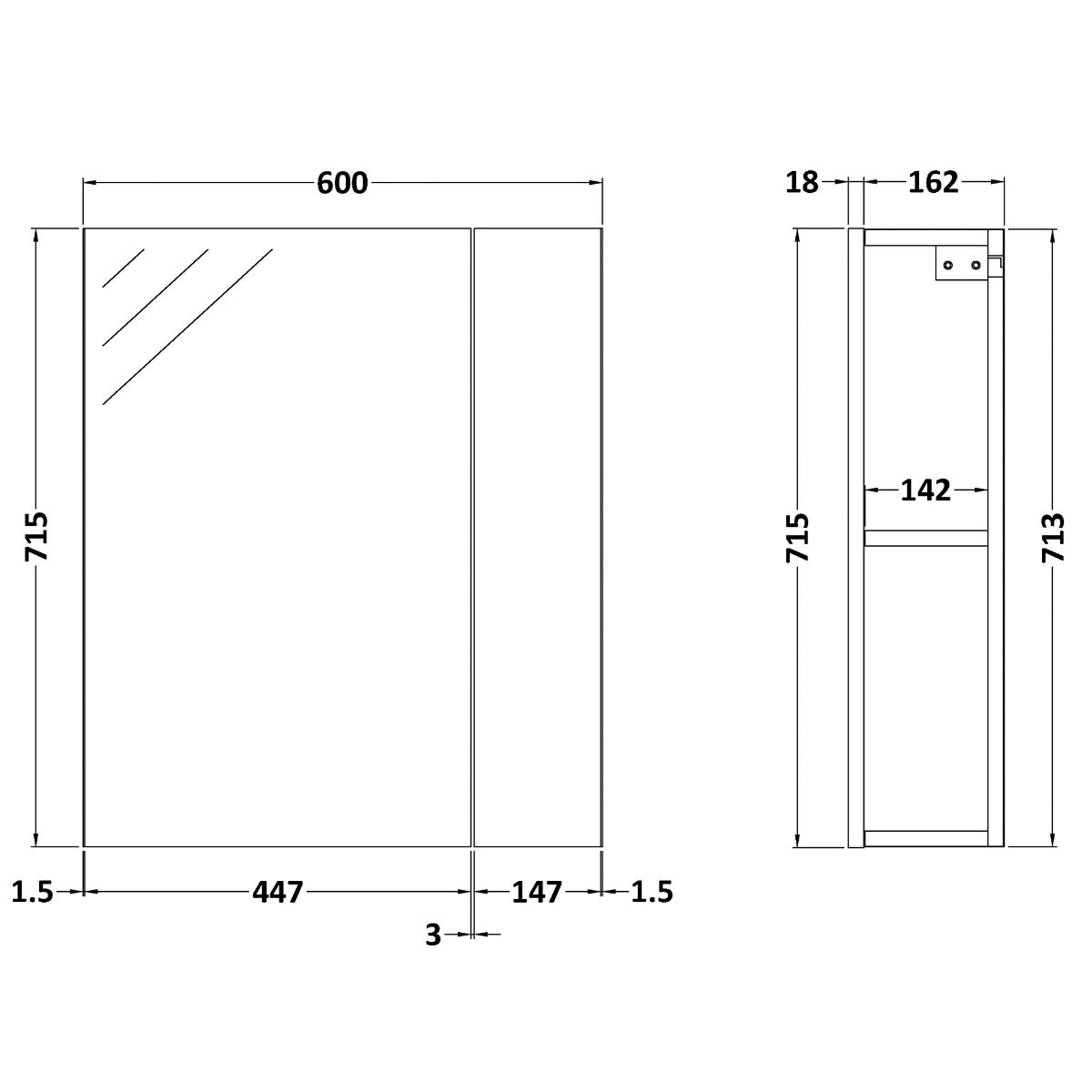 Fairford Union 600mm Slimline D'ft Wood Sngl Door Mirror Uni