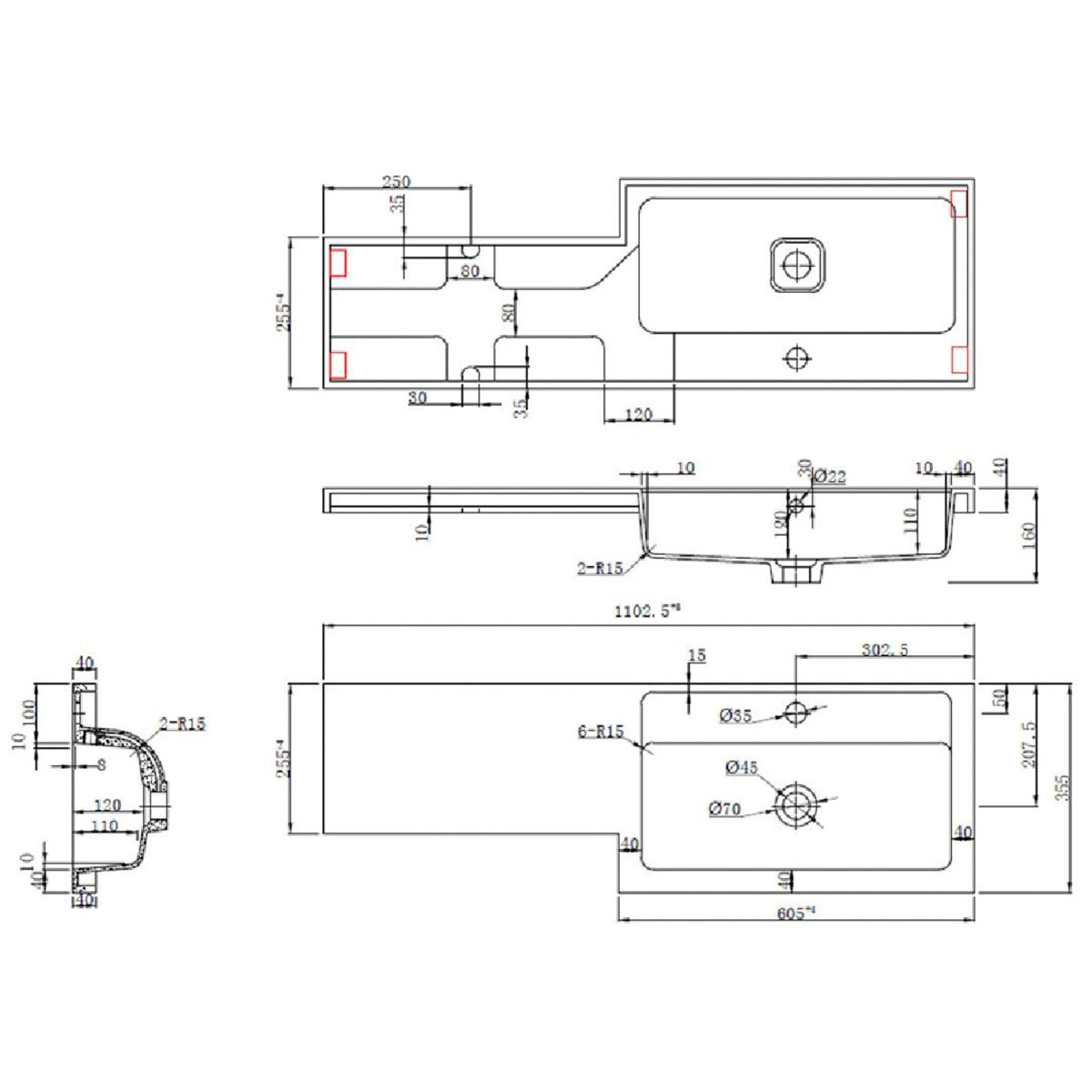 Fairford Union 1000mm RH L Shape Basin and Worktop