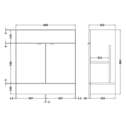 Fairford Union 800mm Full Depth White Vanity Unit