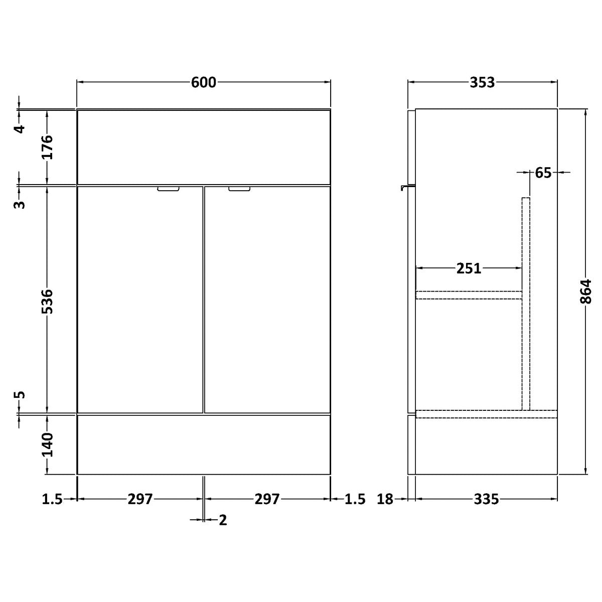 Fairford Union 600mm Full Depth Grey Gloss Vanity Unit