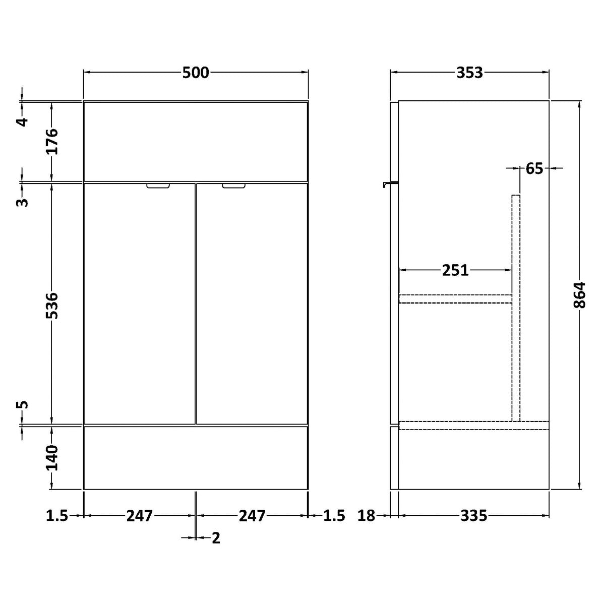 Fairford Union 500mm Full Depth Grey Gloss Vanity Unit