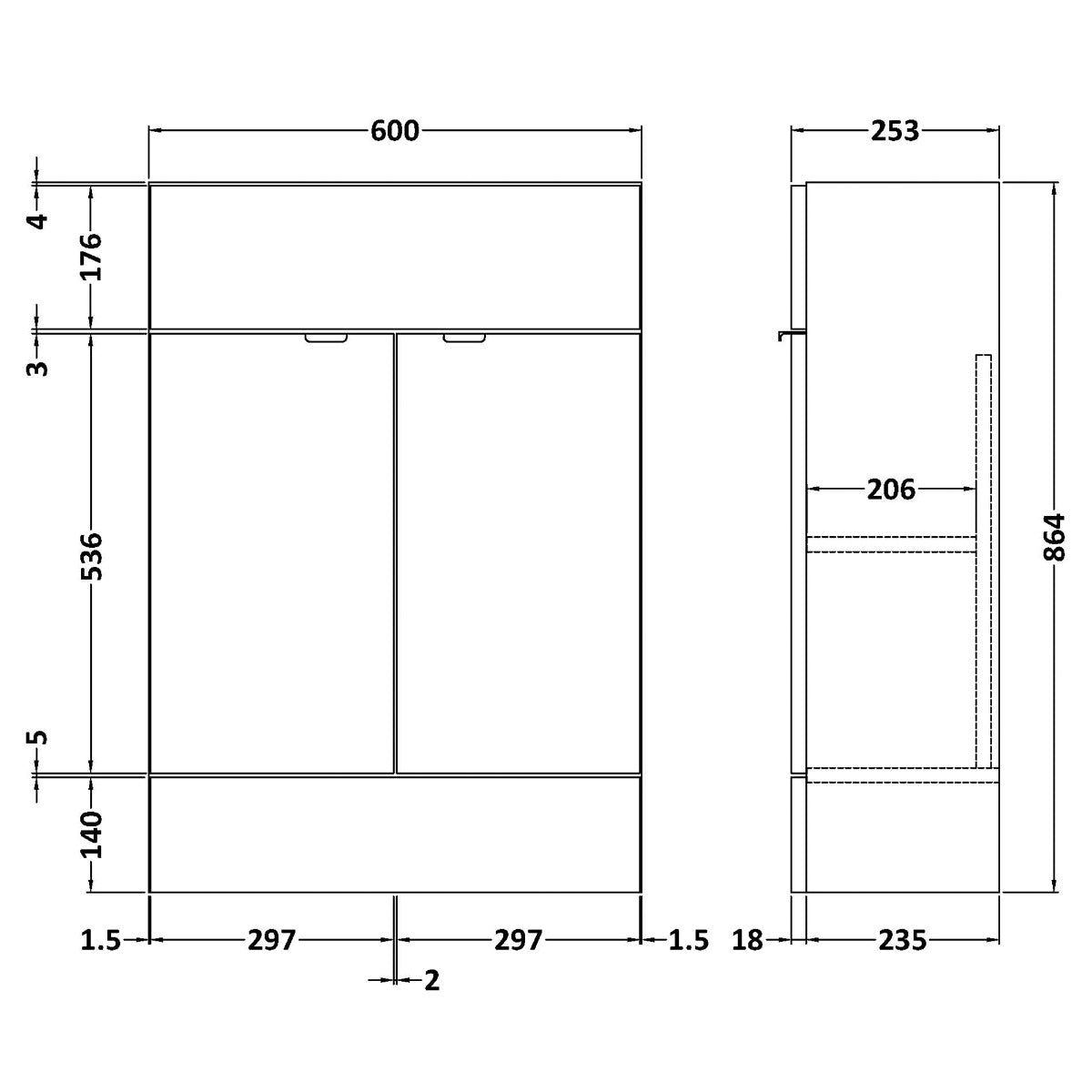 Fairford Union 600mm Slimline Grey Gloss Vanity Unit