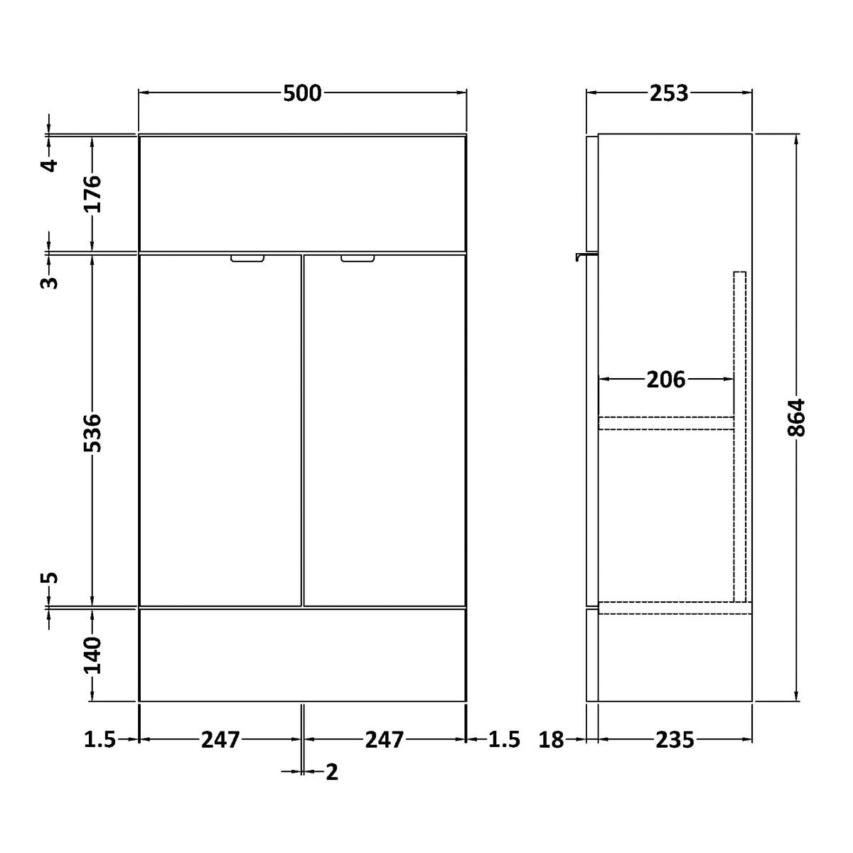 Fairford Union 500mm Slimline Grey Gloss Vanity Unit