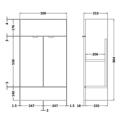 Fairford Union 500mm Slimline Grey Gloss Vanity Unit