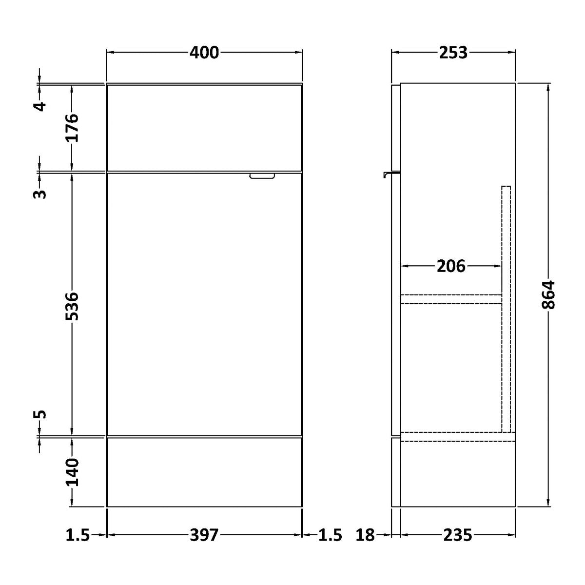 Fairford Union 400mm Slimline Grey Gloss Vanity Unit