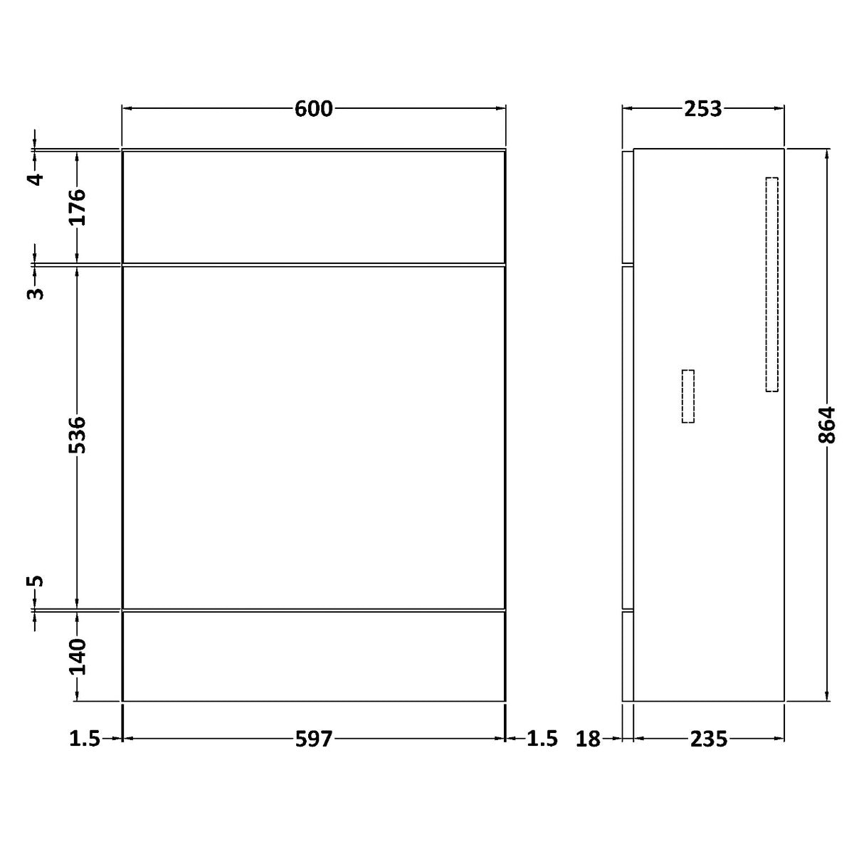 Fairford Union 600mm Slimline Grey Gloss WC Unit