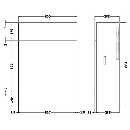 Fairford Union 600mm Slimline Grey Gloss WC Unit