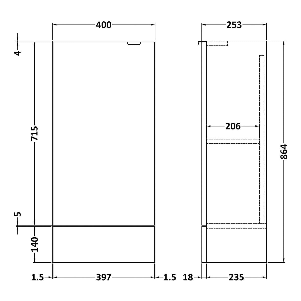 Fairford Union 400mm Slimline Grey Gloss Base Unit