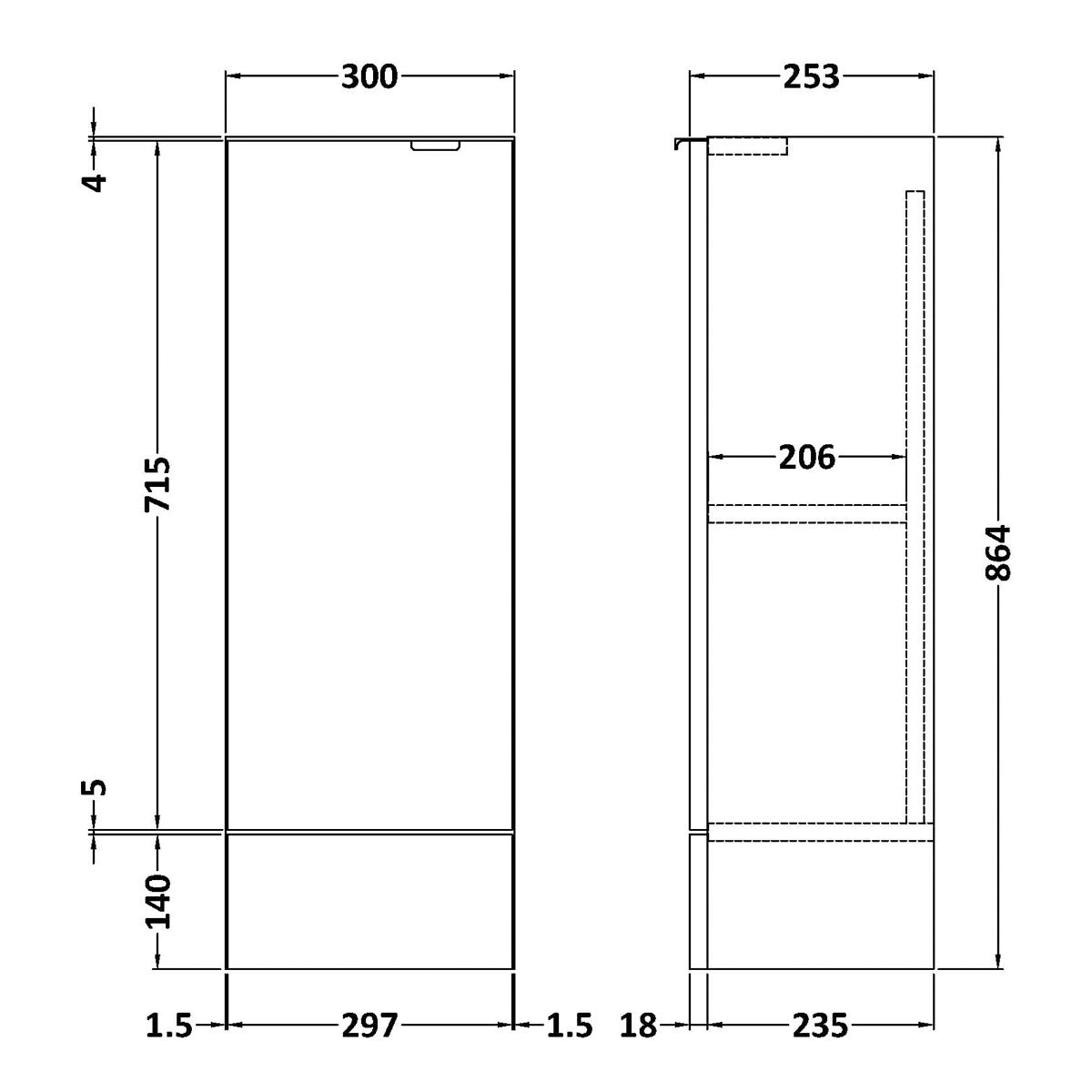 Fairford Union 300mm Slimline Grey Gloss Base Unit