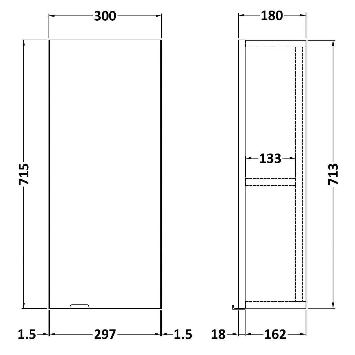 Fairford Union 300mm Slimline Grey Gloss Wall Unit