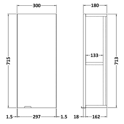 Fairford Union 300mm Slimline Grey Gloss Wall Unit