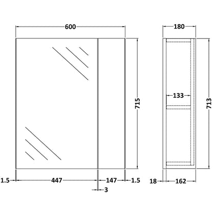 Fairford Union 600mm Slimline Grey Gloss Single Door Mirror Unit