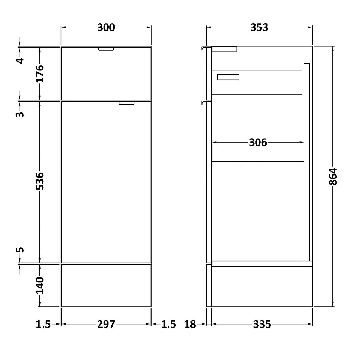 Fairford Union 300mm Full Depth Grey Gloss Base Unit with Top Drawer