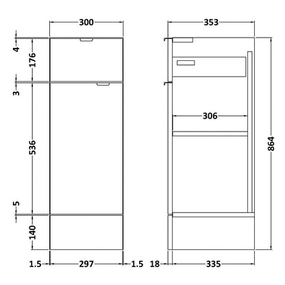 Fairford Union 300mm Full Depth Grey Gloss Base Unit with Top Drawer