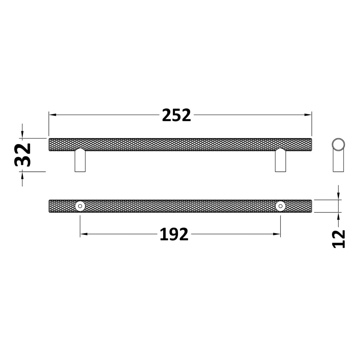 Knurled Bar Handle, Brushed Brass, 192mm Centres
