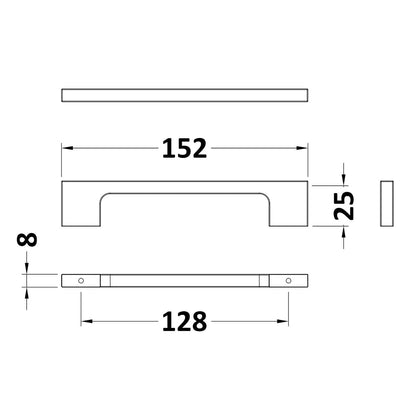 Slimline Square Handle, Brushed Brass, 128mm Centres