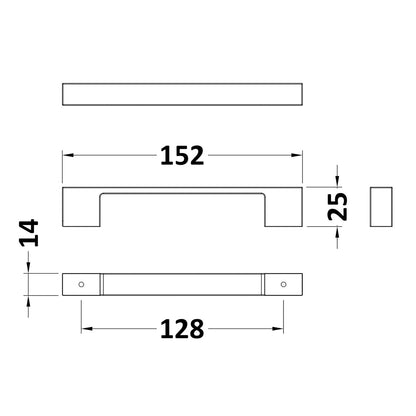 Square Handle, Matt Black, 128mm Centres
