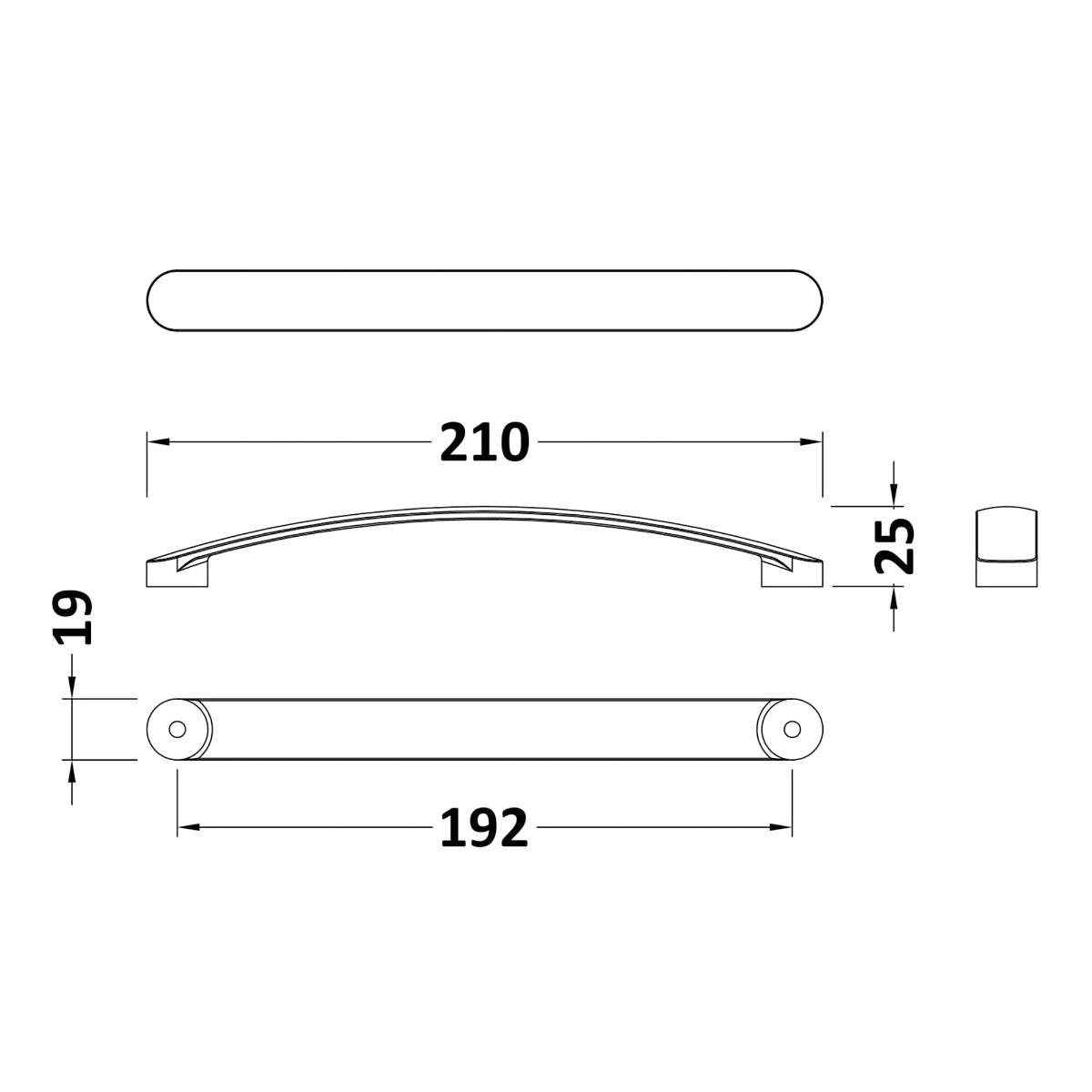 Standard Strap Handle, Brushed Brass, 192mm Centres