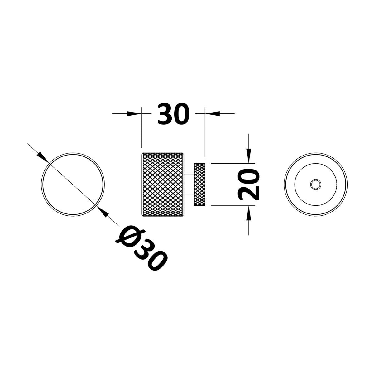 Knurled Knob Handle, Matt Black