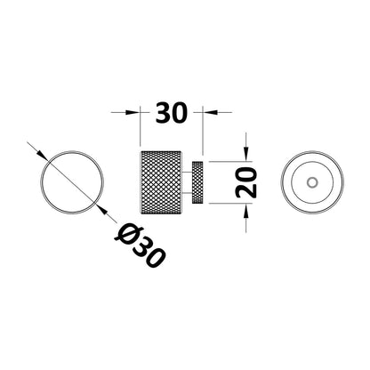 Knurled Knob Handle, Matt Black