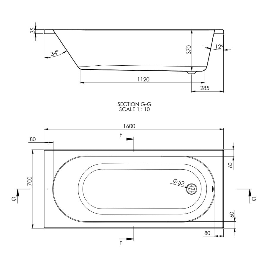 Rivato Florence 1600 x 700mm Bath with Radius Matt Black Screen