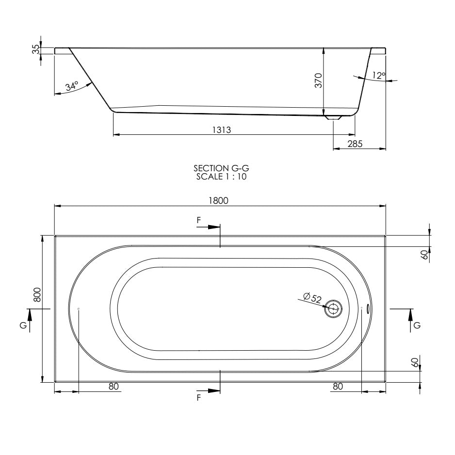 Rivato Milano 1800 x 800mm Bath with Rectangular Screen with Fixed Panel