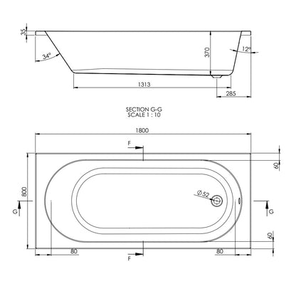 Rivato Milano 1800 x 800mm Bath with Rectangular Screen with Fixed Panel